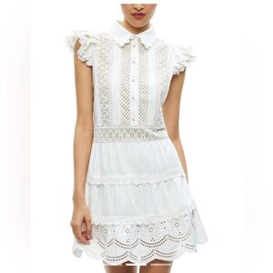 Alice and Olivia White Lace Dress with Ruffle Sleeves